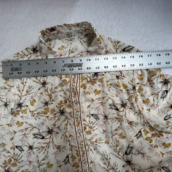 Max Studio London Womens Floral Long Sleeve Button Down Shirt Blouse XL White - Picture 6 of 8